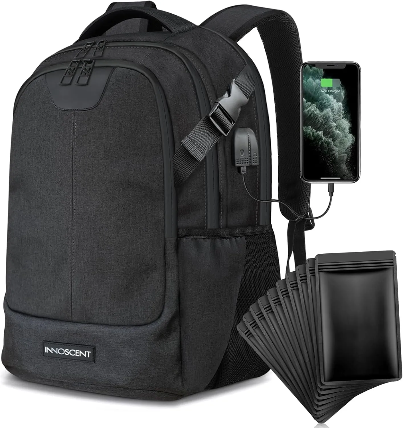100% Smell Proof Backpack (Dark Grey), Large, INS003