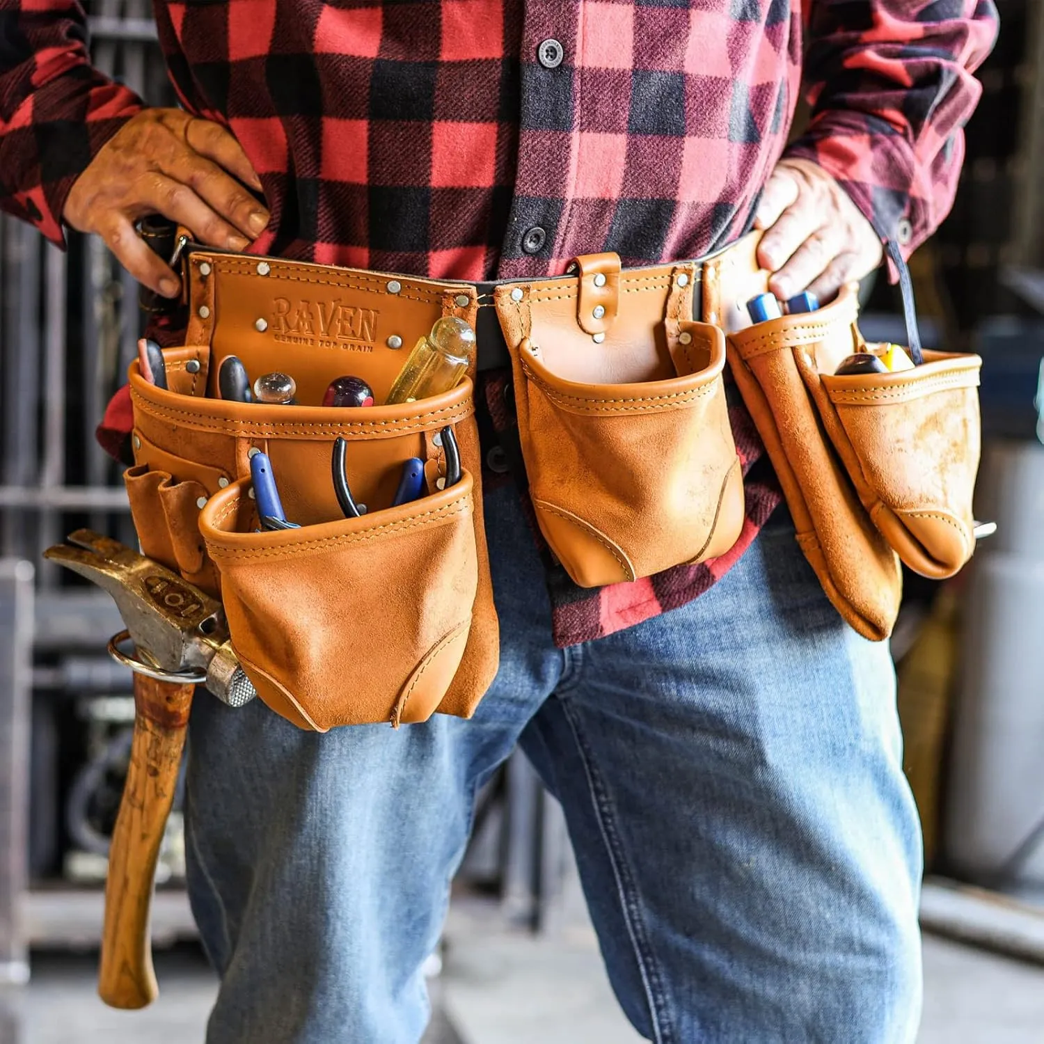11 Pocket Leather Tool Belt for DIY Woodworking Electrician Tools Contractor Bags, Tan Brown