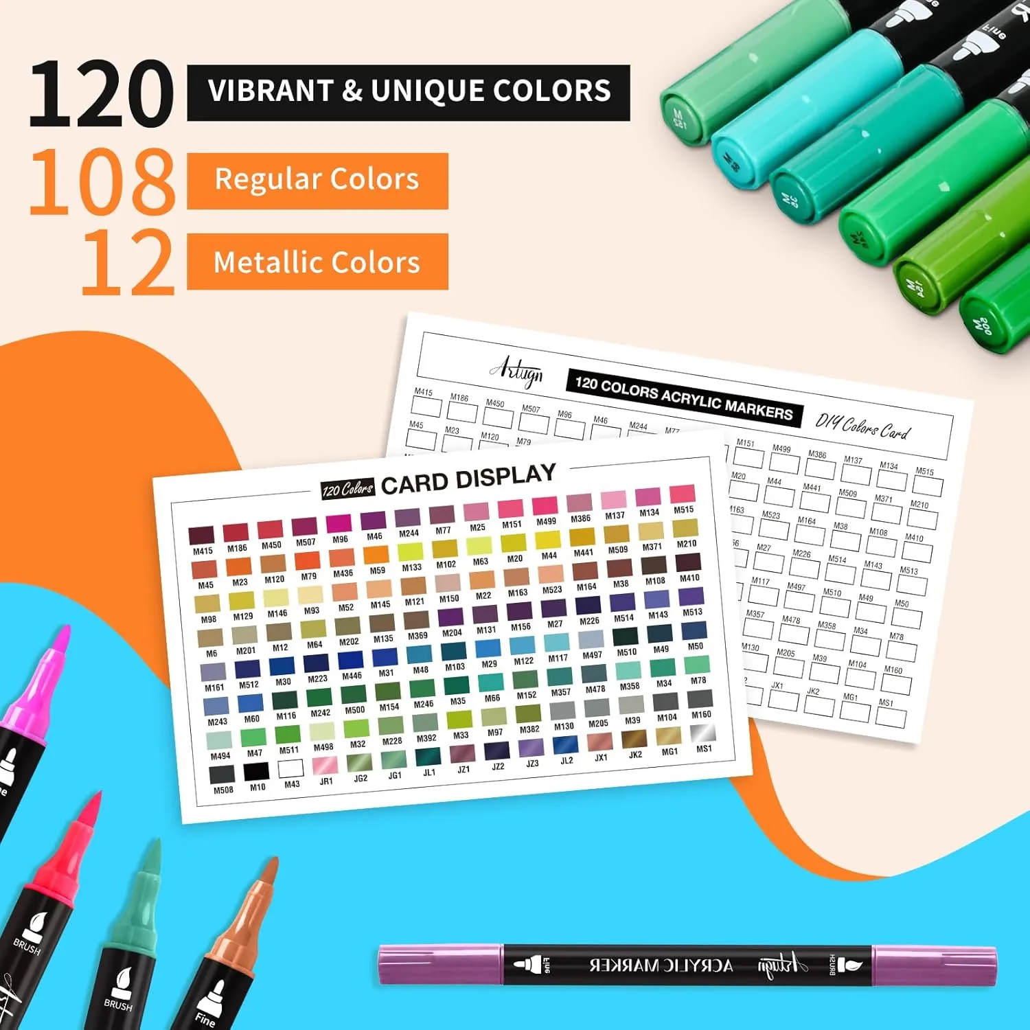 120 Colors Acrylic Paint Pens, Dual Tip Pens With Fine Tip and Brush Tip for Rock Painting, Ceramic, Wood, Plastic, Calligraphy, Scrapbooking, Brush Lettering, Card Making, DIY Crafts