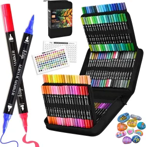 120 Colors Acrylic Paint Pens, Dual Tip Pens With Fine Tip and Brush Tip for Rock Painting, Ceramic, Wood, Plastic, Calligraphy, Scrapbooking, Brush Lettering, Card Making, DIY Crafts