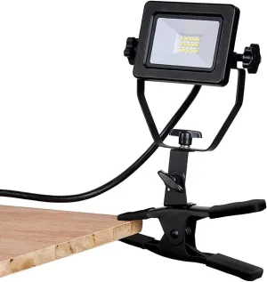 1200 Lumens Portable LED Clamp Work Light with 5ft 120V AC/60Hz Power Plug, Lightweight Design, Suitable for wet location, 10 Watts, 5000K Daylight, ETL Certified