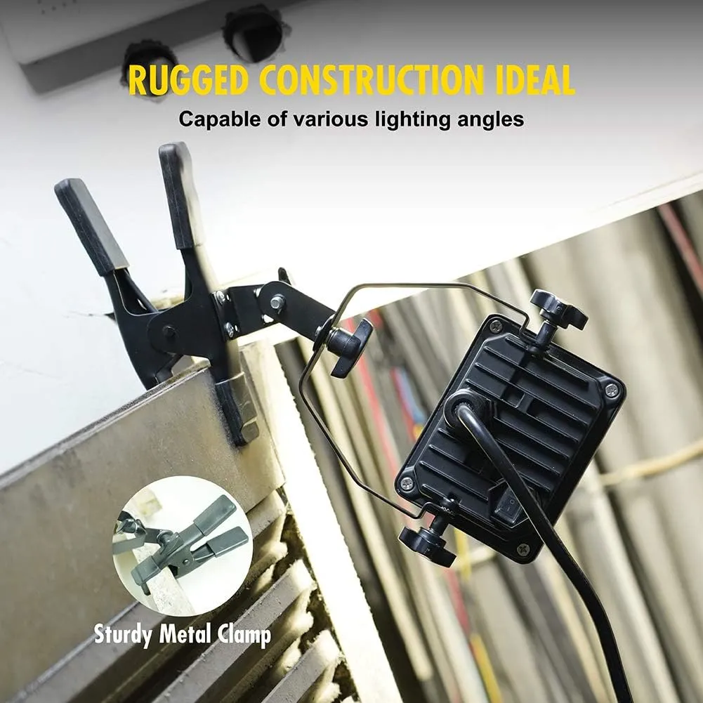 1200 Lumens Portable LED Clamp Work Light with 5ft 120V AC/60Hz Power Plug, Lightweight Design, Suitable for wet location, 10 Watts, 5000K Daylight, ETL Certified
