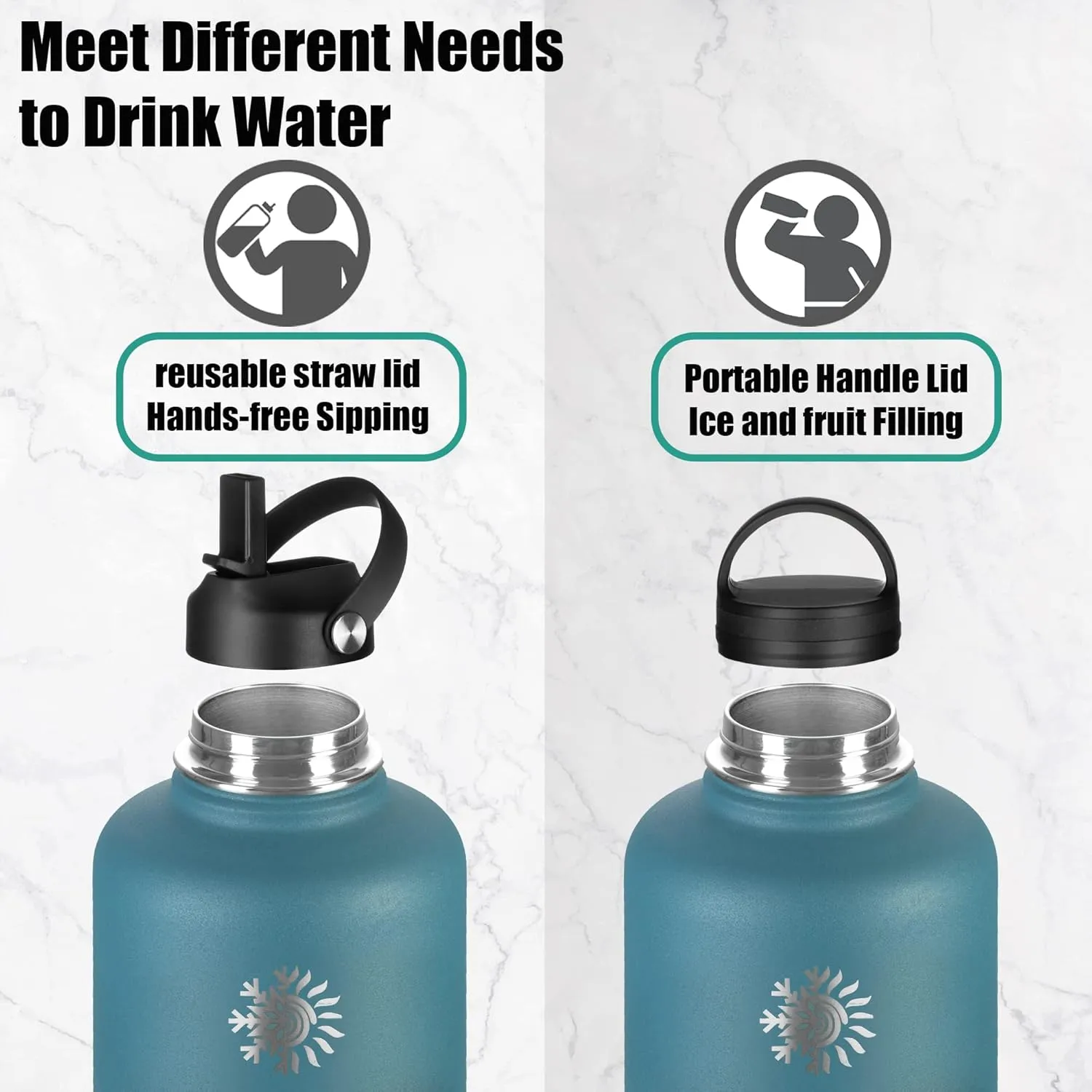 128 oz Water Bottle with Paracord Handle & Bottle Brush - Large Stainless Steel Water Bottle with Carrying Pouch & 2 Lids - Double Wall Vacuum Water Jug for Sport Gym Camping, Red/Navy