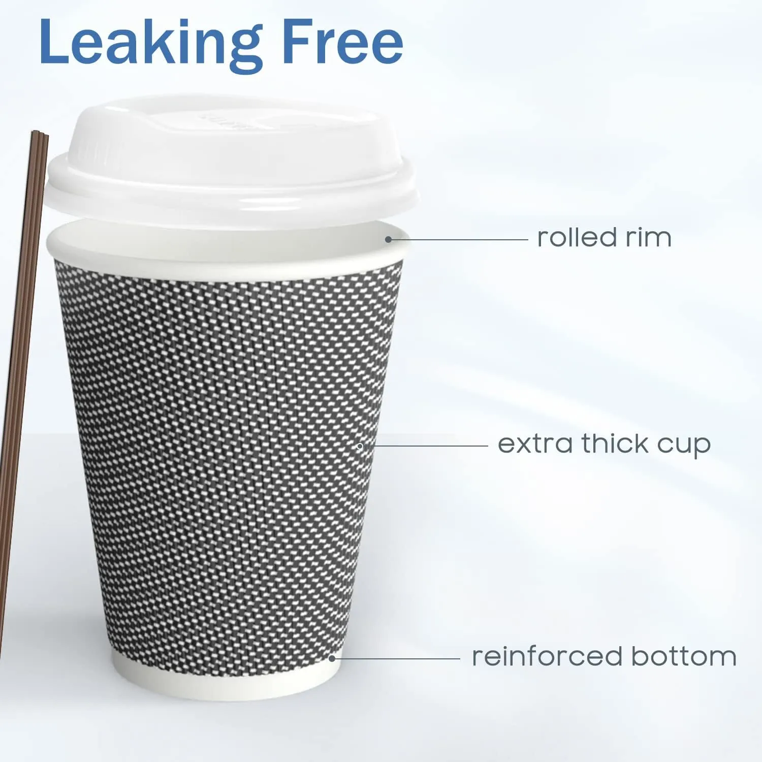 12oz Insulated Triple Wall Paper Coffee Cups with Lids and Straws, 40 Pack, Colorful, Disposable, Leakfree, Hot & Cold Reusable