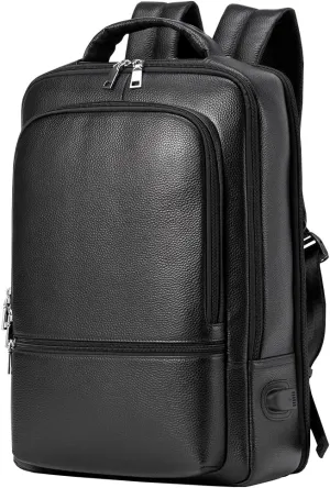 15.6 Inch Genuine Leather Laptop Backpack for Men Women, Business Travel Backpack Hiking Rucksack Daypack (4#Black)