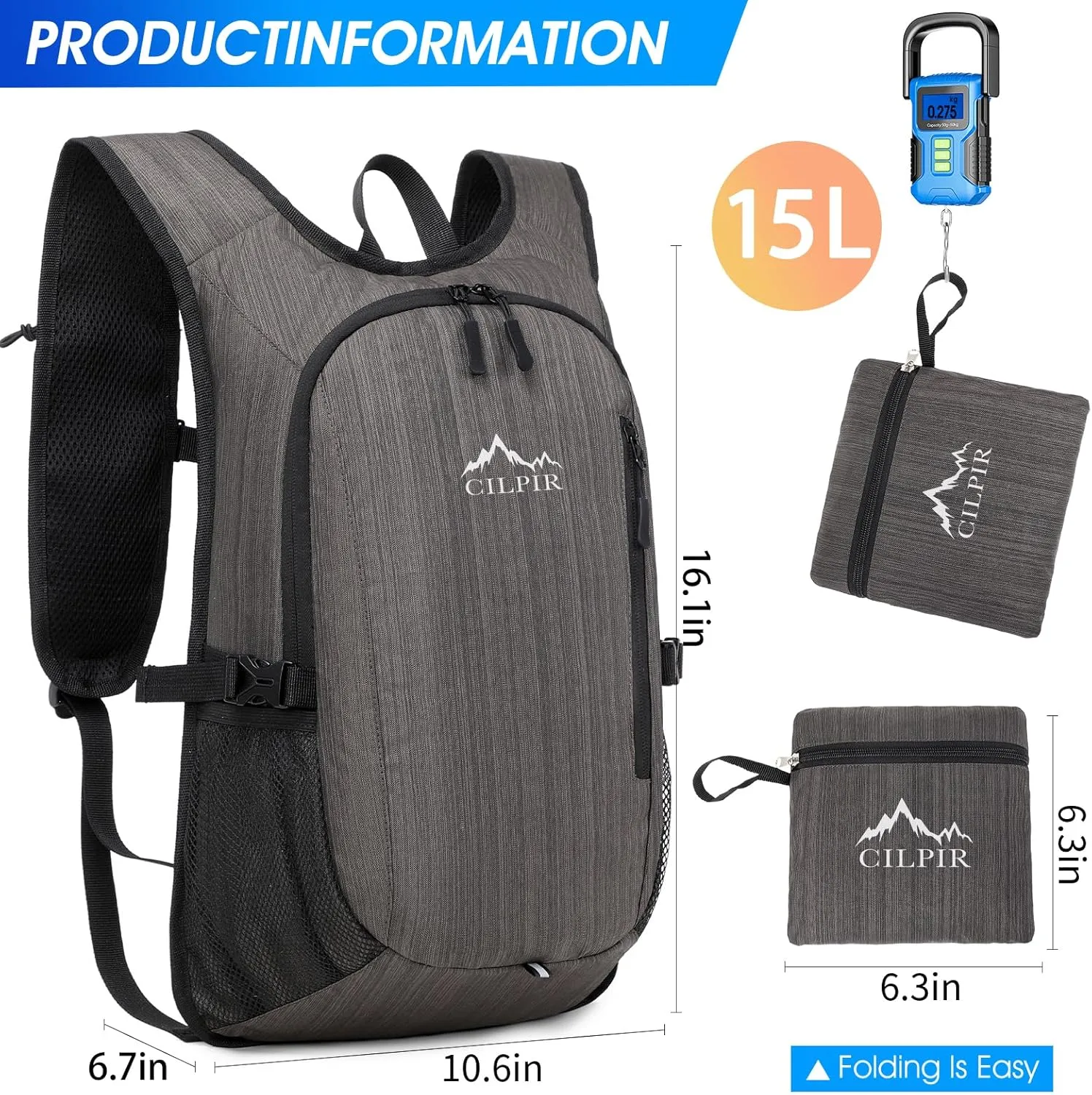 15L Small Hiking Backpack with Front Phone Holder, Lightweight Packable Hiking Daypack Small Travel Outdoor Foldable Shoulder Bag Hiking Daypack for Women Men