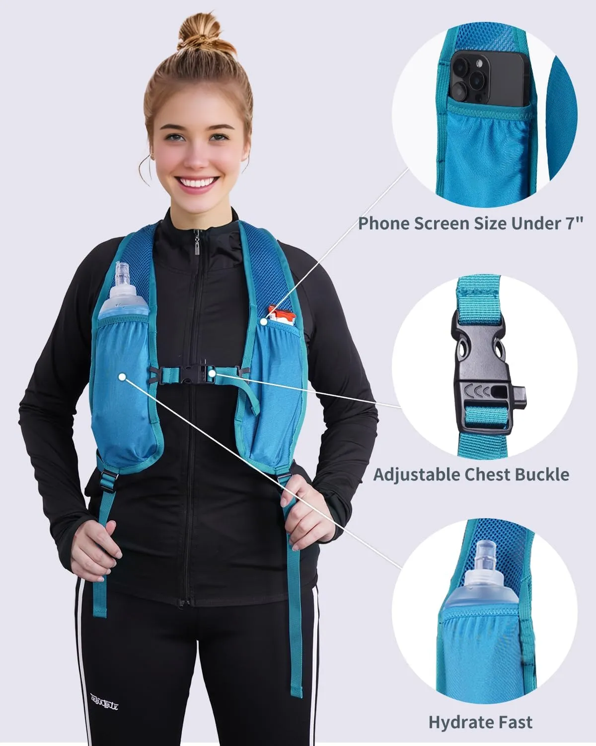 15L Small Hiking Backpack with Soft Flask, Ultralight Hiking Daypack with Chest Pockets for Phone Sternum Straps, Lightweight Foldable Packable Back Pack for Women Men(patent pending)