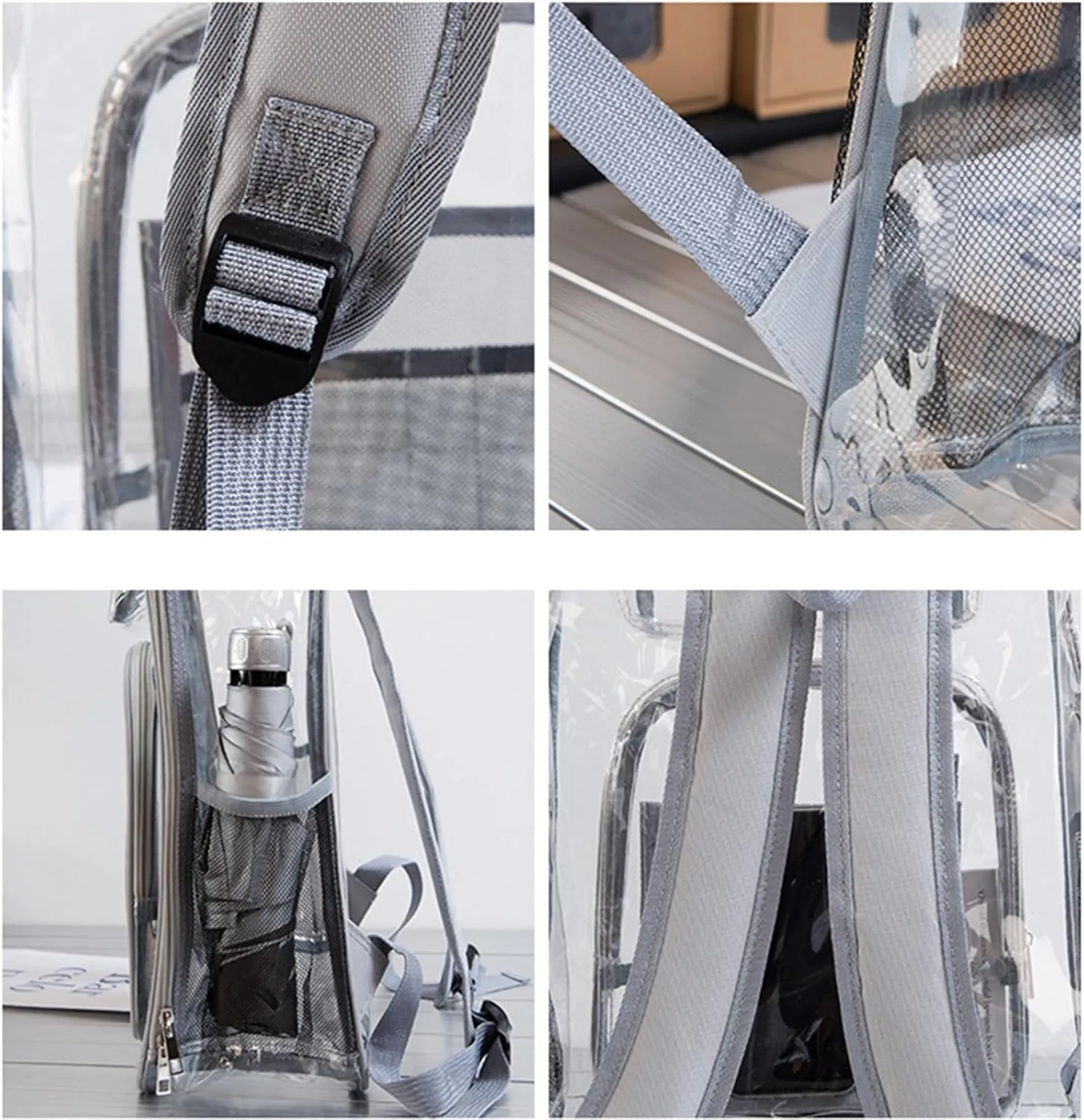 16'' Clear Backpack Heavy Duty PVC Transparent Bookbags with Padded Shoulders for travel,Work,College, Stadium (black)