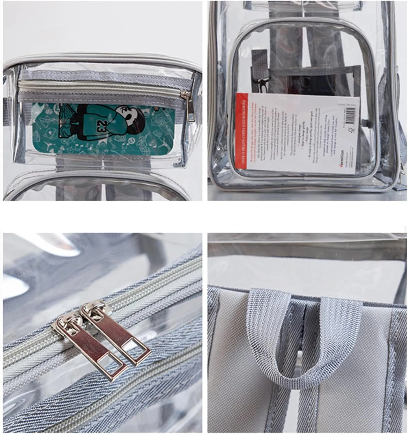 16'' Clear Backpack Heavy Duty PVC Transparent Bookbags with Padded Shoulders for travel,Work,College, Stadium (black)