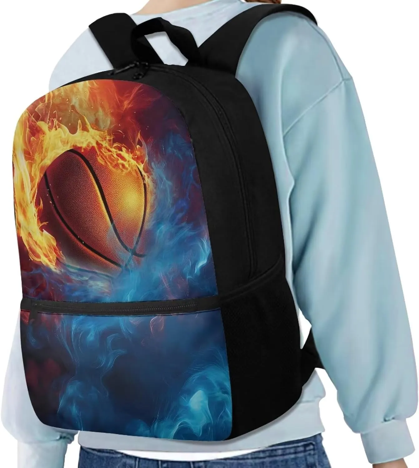 17 Inch Laptop Backpack for School Kids Water Resistant College Shoulder Basketball Print with 1 Main Compartment and External Pocket Large Capacity for College Travel Picnic