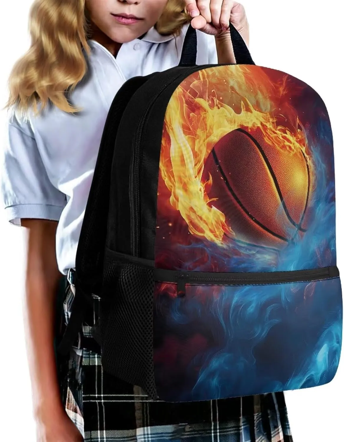 17 Inch Laptop Backpack for School Kids Water Resistant College Shoulder Basketball Print with 1 Main Compartment and External Pocket Large Capacity for College Travel Picnic