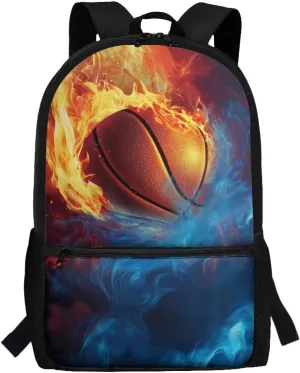17 Inch Laptop Backpack for School Kids Water Resistant College Shoulder Basketball Print with 1 Main Compartment and External Pocket Large Capacity for College Travel Picnic