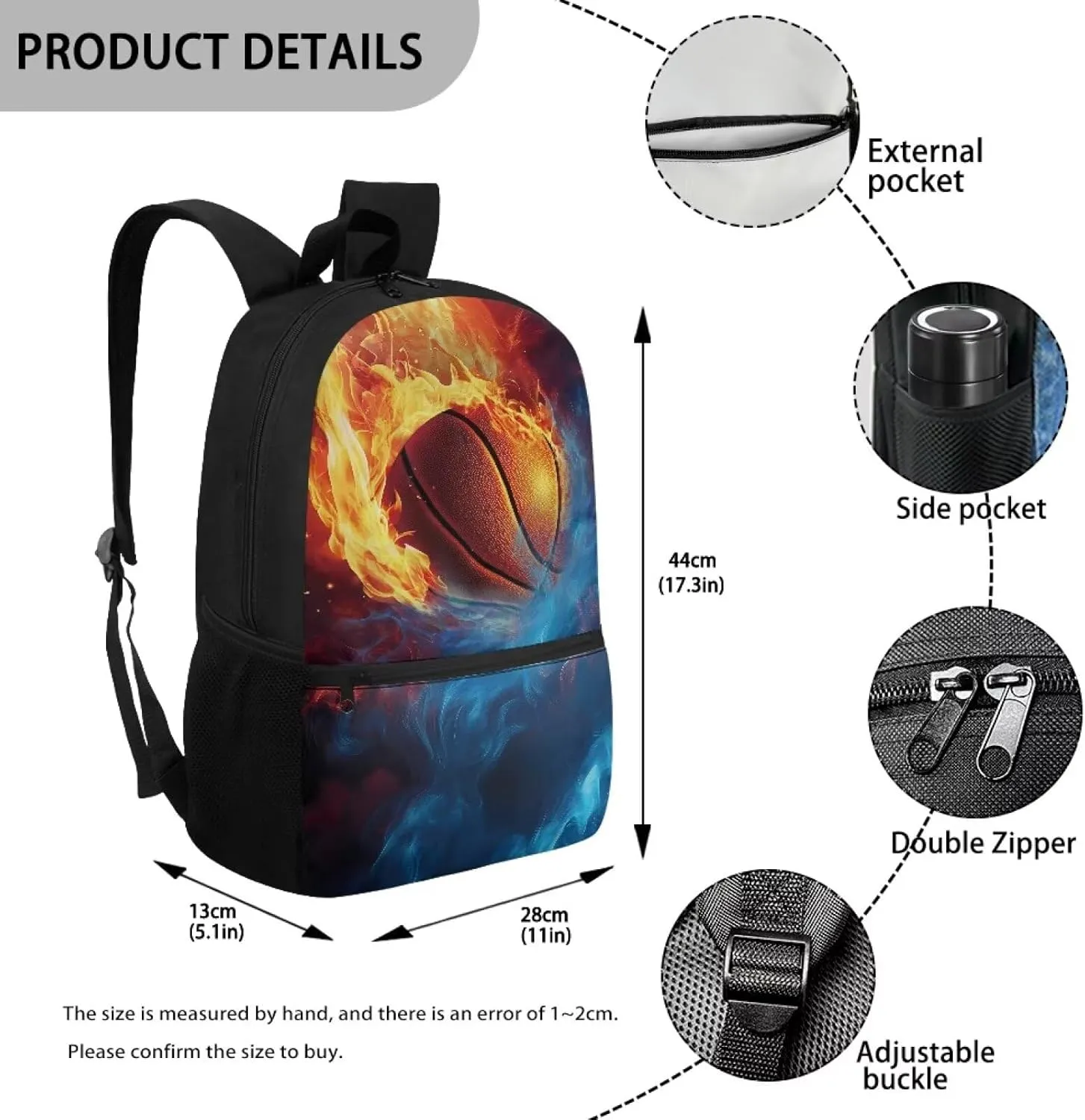 17 Inch Laptop Backpack for School Kids Water Resistant College Shoulder Basketball Print with 1 Main Compartment and External Pocket Large Capacity for College Travel Picnic