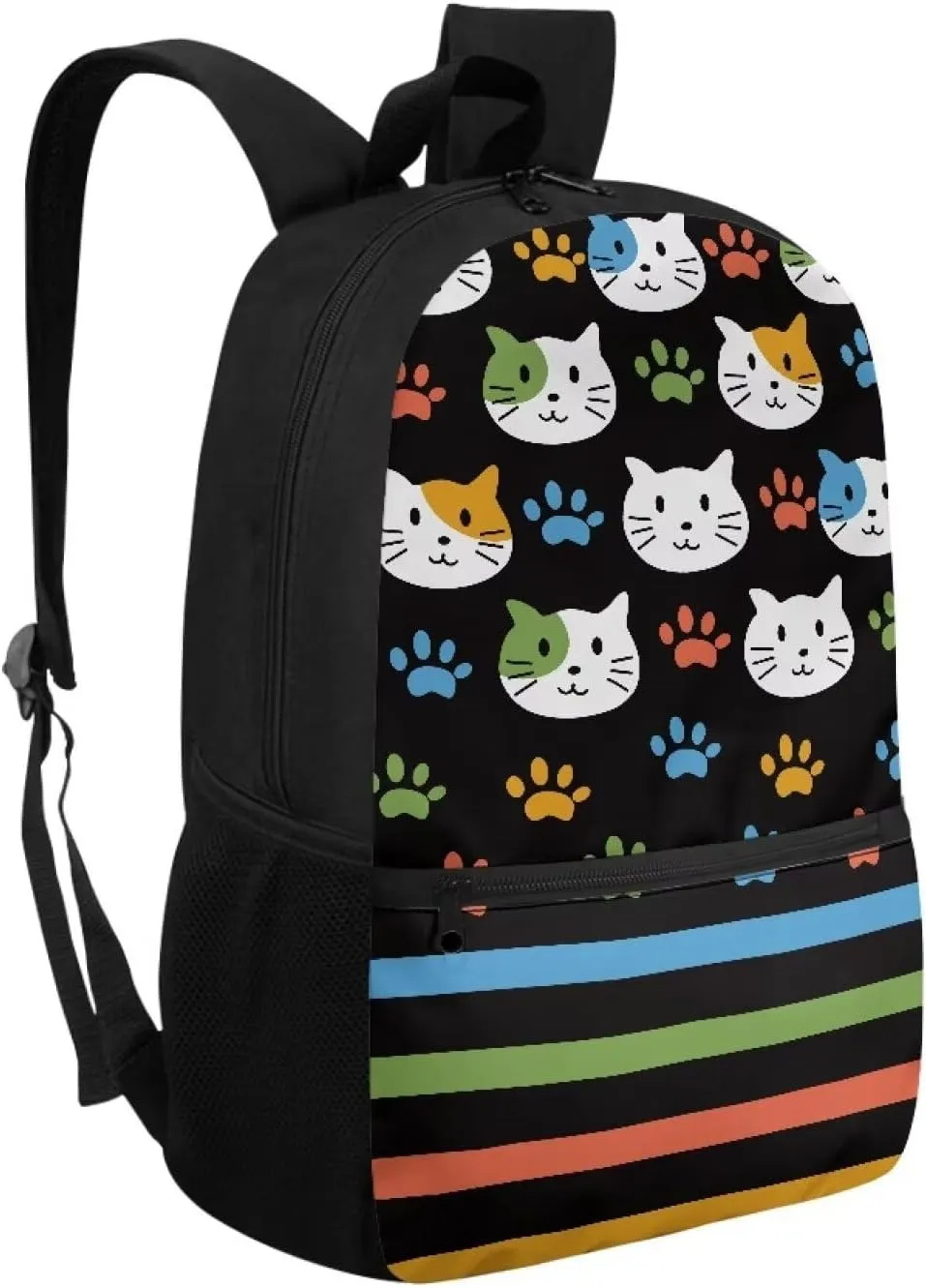 17 Inch School Backpack for Primary Kids,Lightweight Classic Basic Bookbag Cat Head Large Capacity with Adjustable Buckle Fashionable for Summer Camp Vacation