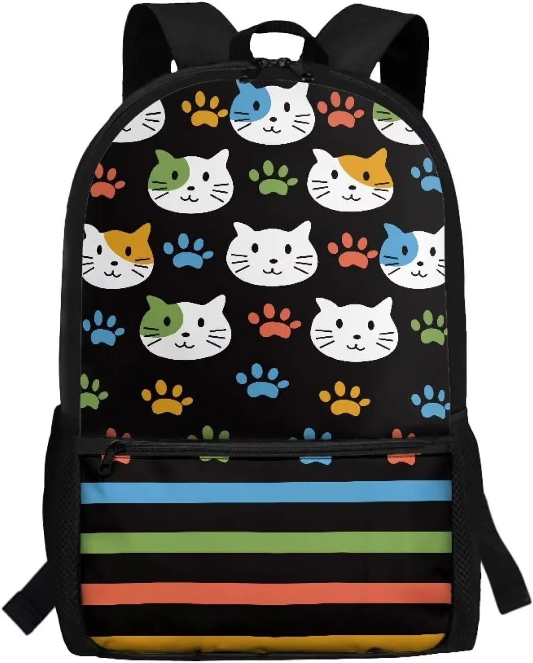 17 Inch School Backpack for Primary Kids,Lightweight Classic Basic Bookbag Cat Head Large Capacity with Adjustable Buckle Fashionable for Summer Camp Vacation