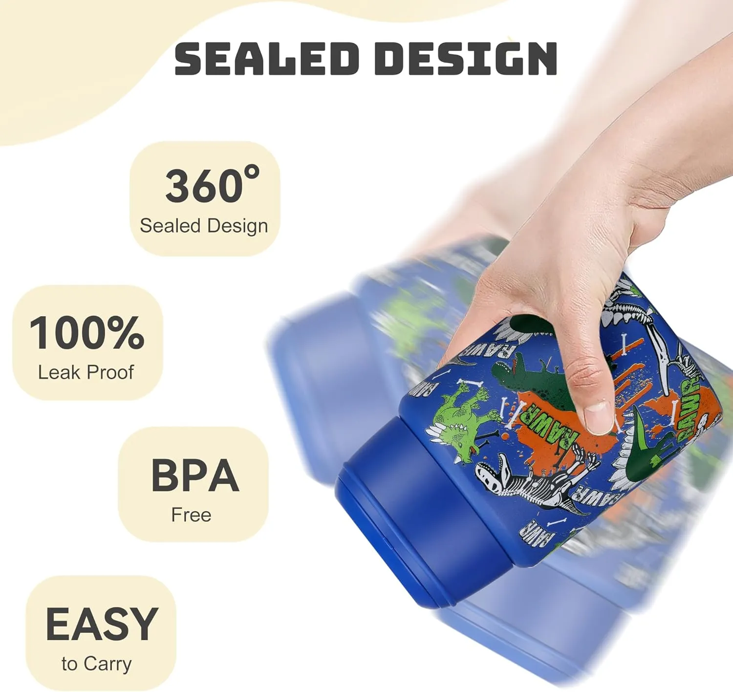 17 oz Soup Thermos for Hot Food Kids, Stainless Steel Vacuum Insulated Food Jar Lunch Box Container with Folding Spoon,Leakproof Thermos with Handle for School,Office,Travel,Outdoor(blue dinasour