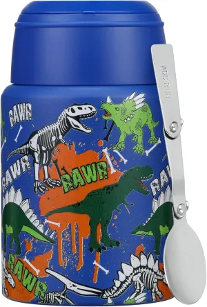 17 oz Soup Thermos for Hot Food Kids, Stainless Steel Vacuum Insulated Food Jar Lunch Box Container with Folding Spoon,Leakproof Thermos with Handle for School,Office,Travel,Outdoor(blue dinasour
