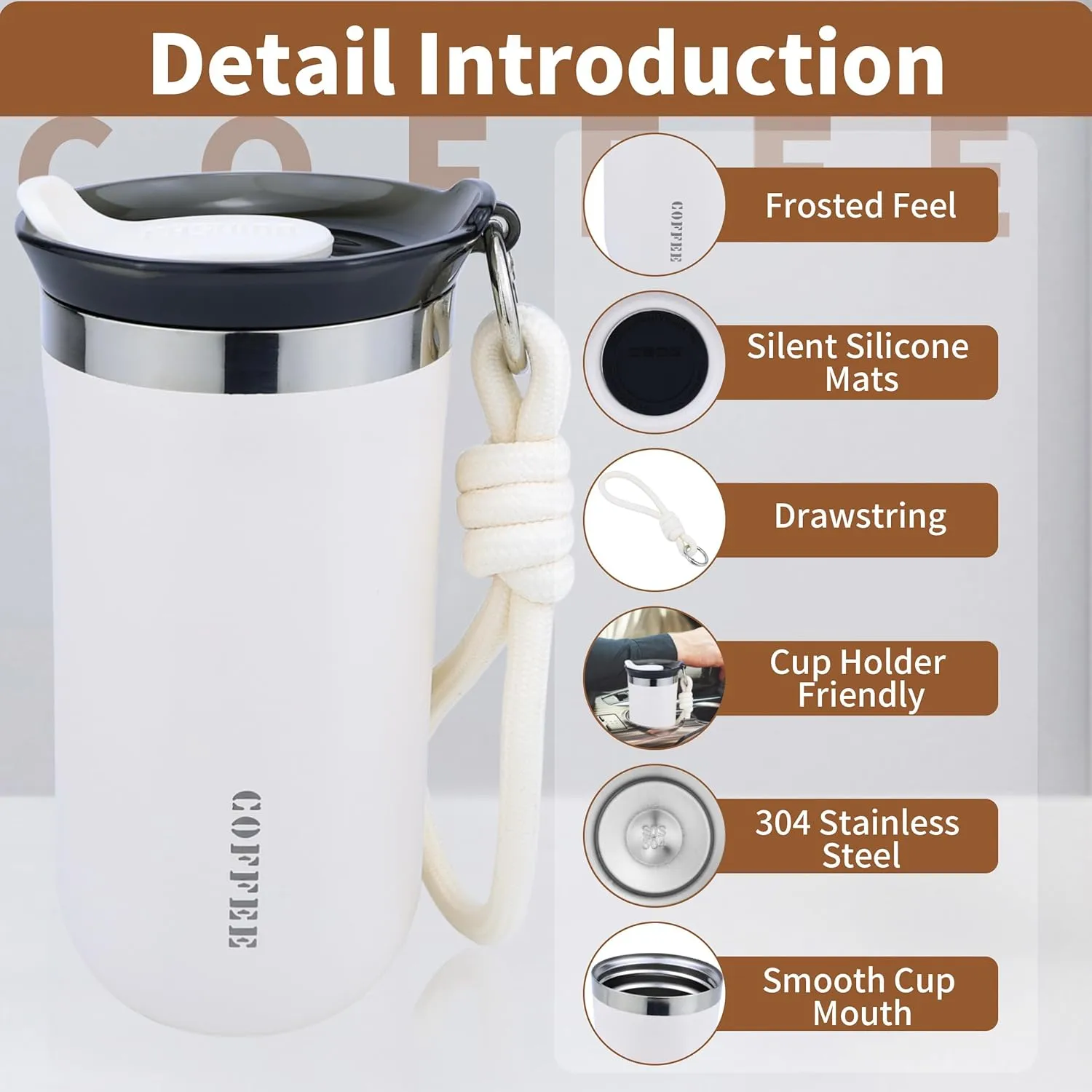 17 Oz Travel Coffee Mug Insulated White Reusable Coffee Cups with Lids Spill Proof Travel Mug Reusable Stainless Steel Coffee Mug For Hot and Iced Cold Drinks