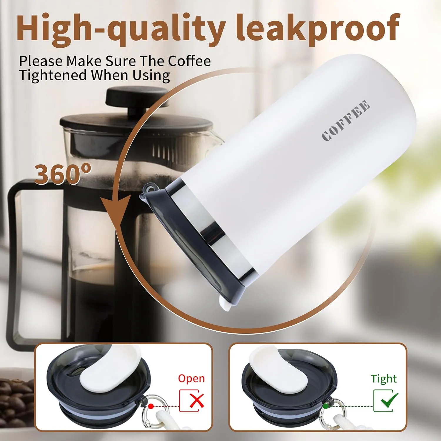 17 Oz Travel Coffee Mug Insulated White Reusable Coffee Cups with Lids Spill Proof Travel Mug Reusable Stainless Steel Coffee Mug For Hot and Iced Cold Drinks