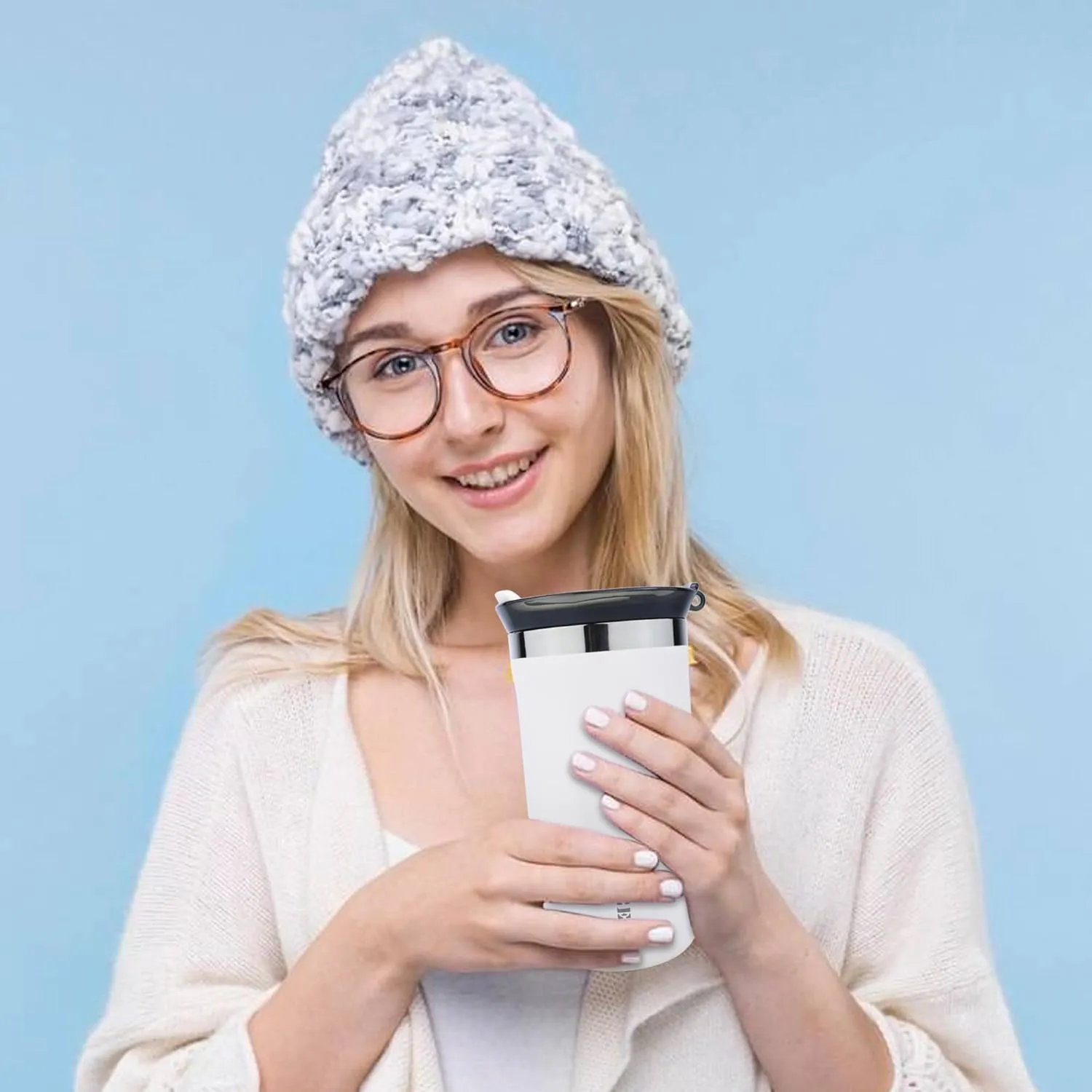 17 Oz Travel Coffee Mug Insulated White Reusable Coffee Cups with Lids Spill Proof Travel Mug Reusable Stainless Steel Coffee Mug For Hot and Iced Cold Drinks