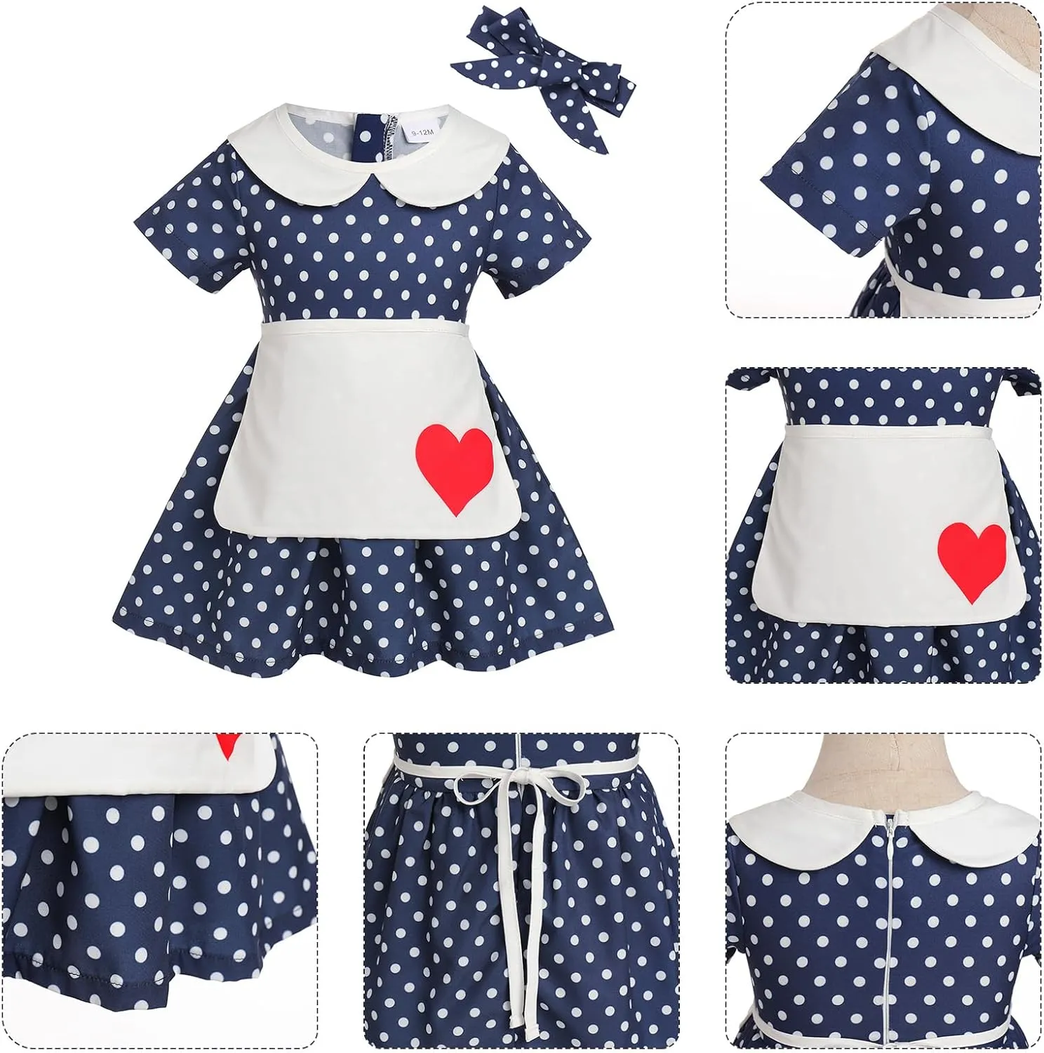 1950s Vintage Housewife Costume for Girls Polka Dots Maid Dress Plaid Halloween Cosplay Outfit Kids Retro Dresses