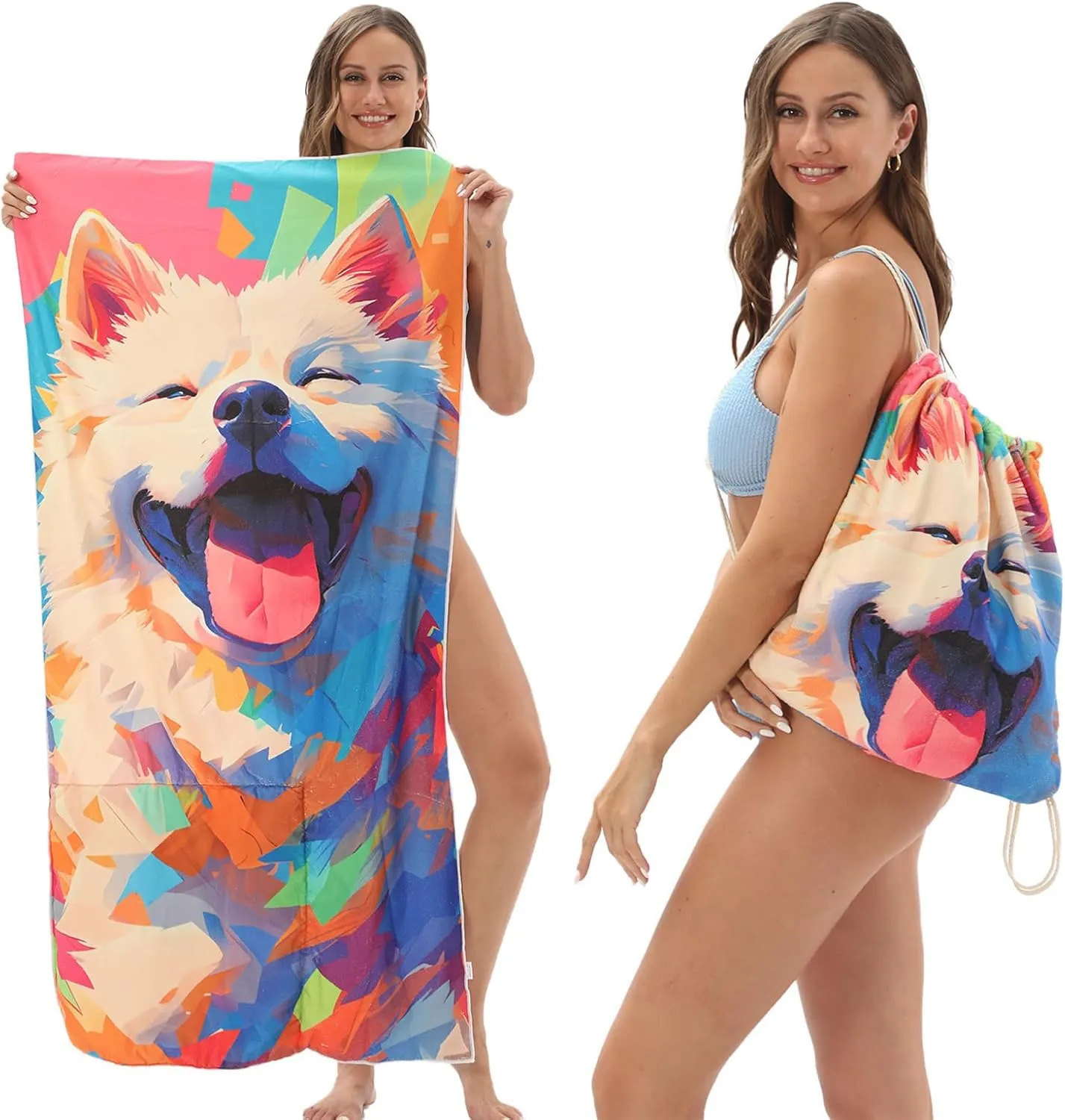 2-in-1 Foldable Beach Towel Backpack – Camping, Yoga and Travel, Printed Bath Towel with Built-in Storage, Convertible Beach Mat & Carry Bag, Absorbent for Pool