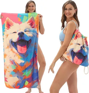 2-in-1 Foldable Beach Towel Backpack – Camping, Yoga and Travel, Printed Bath Towel with Built-in Storage, Convertible Beach Mat & Carry Bag, Absorbent for Pool