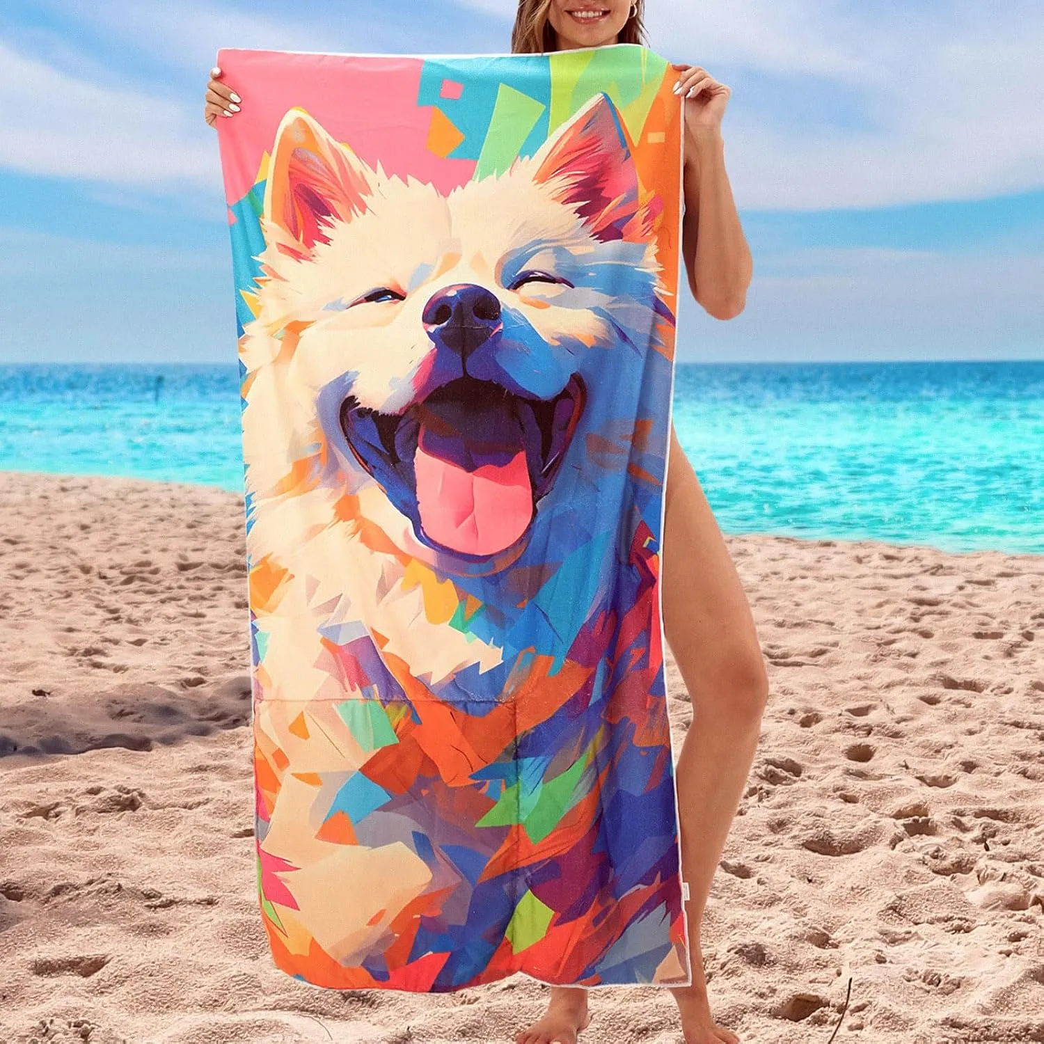 2-in-1 Foldable Beach Towel Backpack – Camping, Yoga and Travel, Printed Bath Towel with Built-in Storage, Convertible Beach Mat & Carry Bag, Absorbent for Pool
