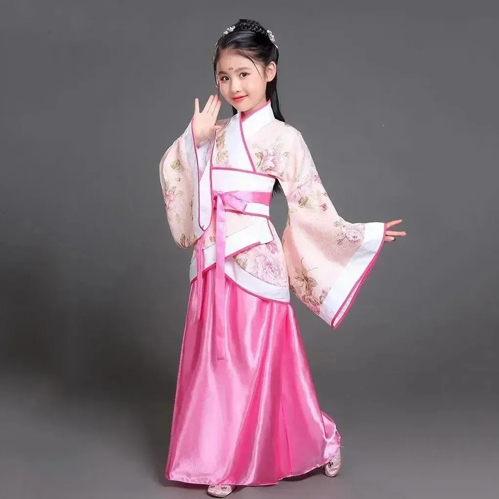 2024 Hanfu Chinese Costume: Kids Flower Girl & Women's Fairy Dance Stage Dress