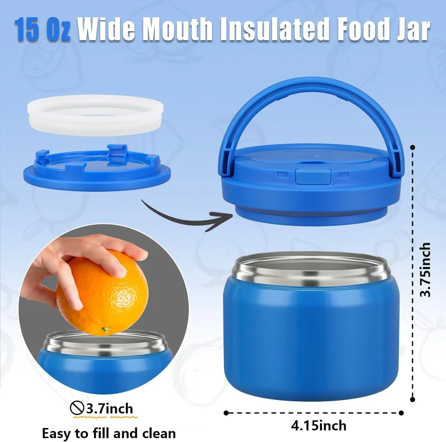 2025 Soup Thermo for Hot Food Kids with Insulated Bag, 15oz Vacuum Insulated Food Jar Wide Mouth Leakproof Lunch Container with a Stainless Steel Spoon for School Office, Blue