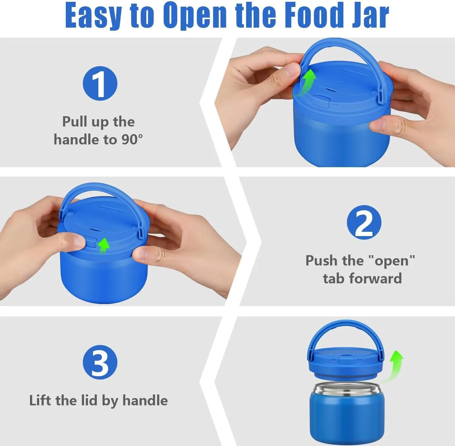 2025 Soup Thermo for Hot Food Kids with Insulated Bag, 15oz Vacuum Insulated Food Jar Wide Mouth Leakproof Lunch Container with a Stainless Steel Spoon for School Office, Blue