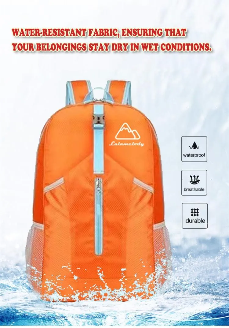20L Lightweight Backpack Daypack Foldable Waterproof Packable Hiking Travel Shoulder Bag for Man Woman Orange