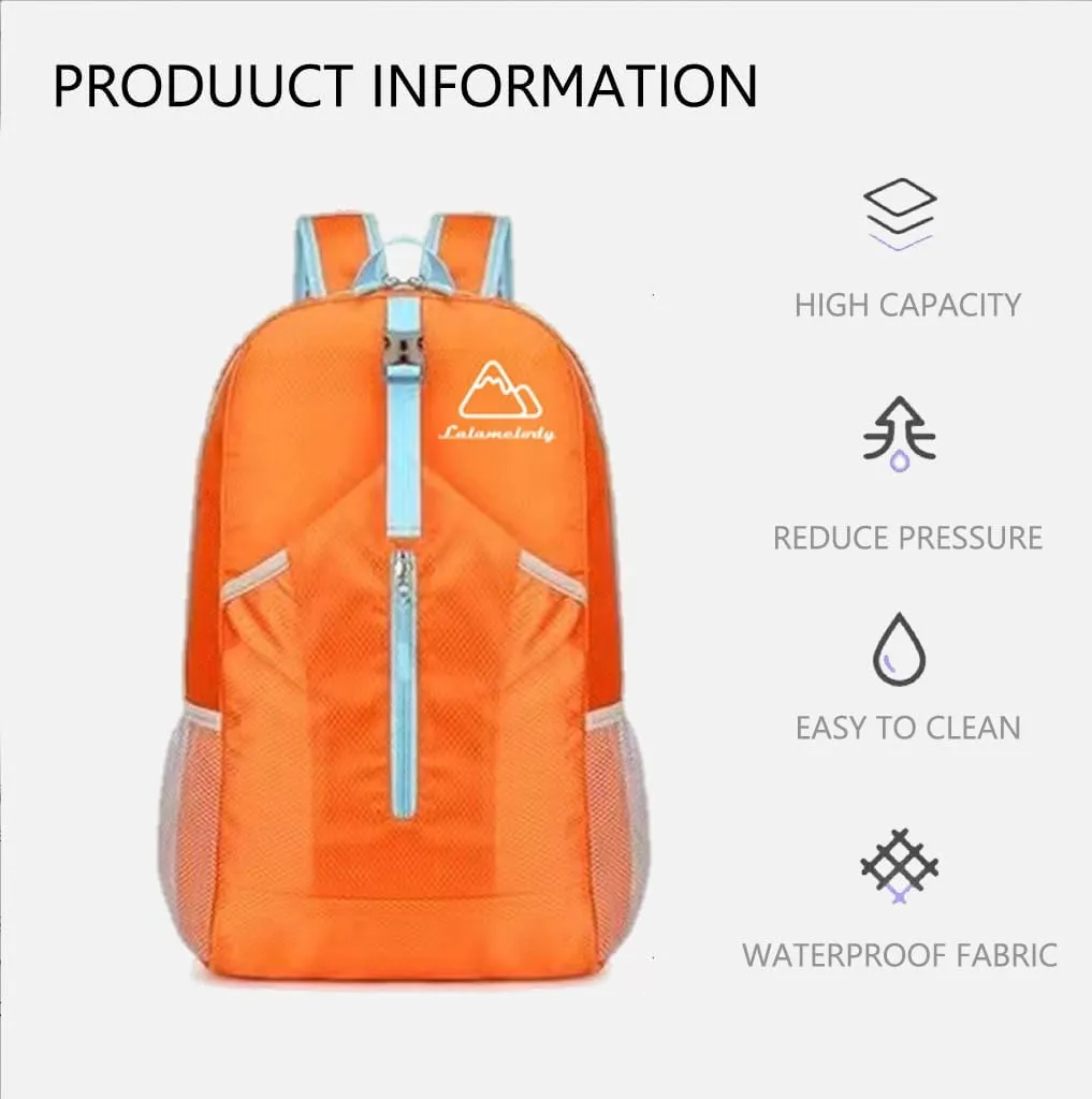 20L Lightweight Backpack Daypack Foldable Waterproof Packable Hiking Travel Shoulder Bag for Man Woman Orange