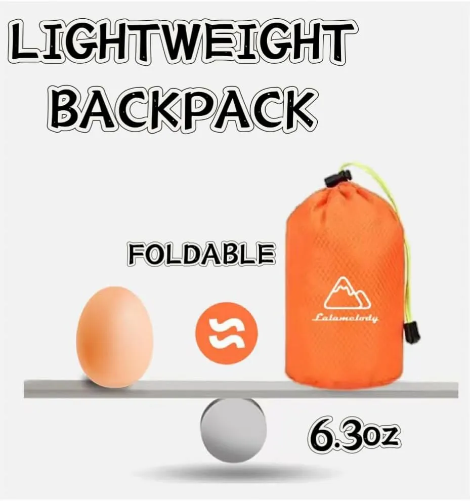 20L Lightweight Backpack Daypack Foldable Waterproof Packable Hiking Travel Shoulder Bag for Man Woman Orange