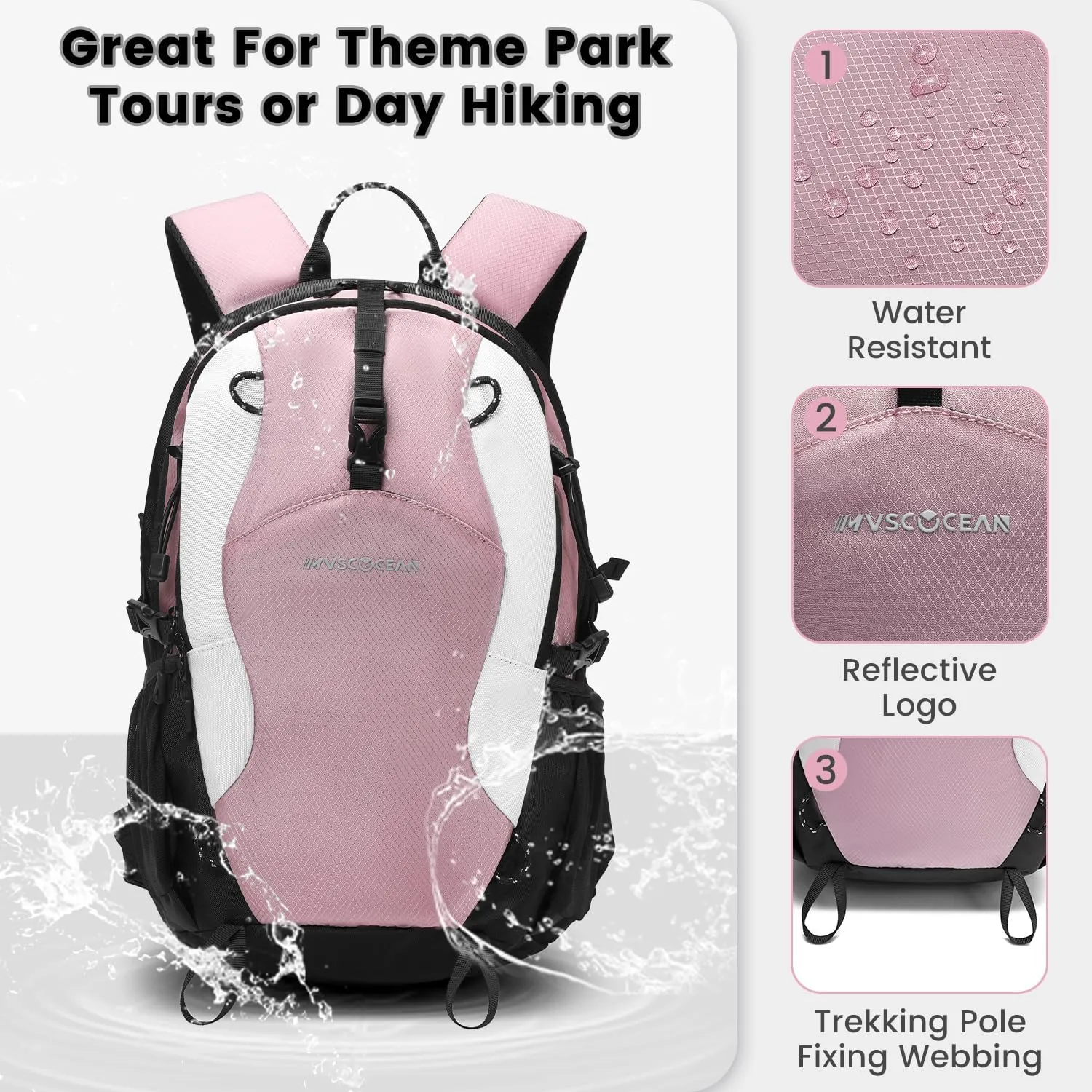20L Lightweight Hiking Daypack, Small Hiking Backpack for Women(Pink)