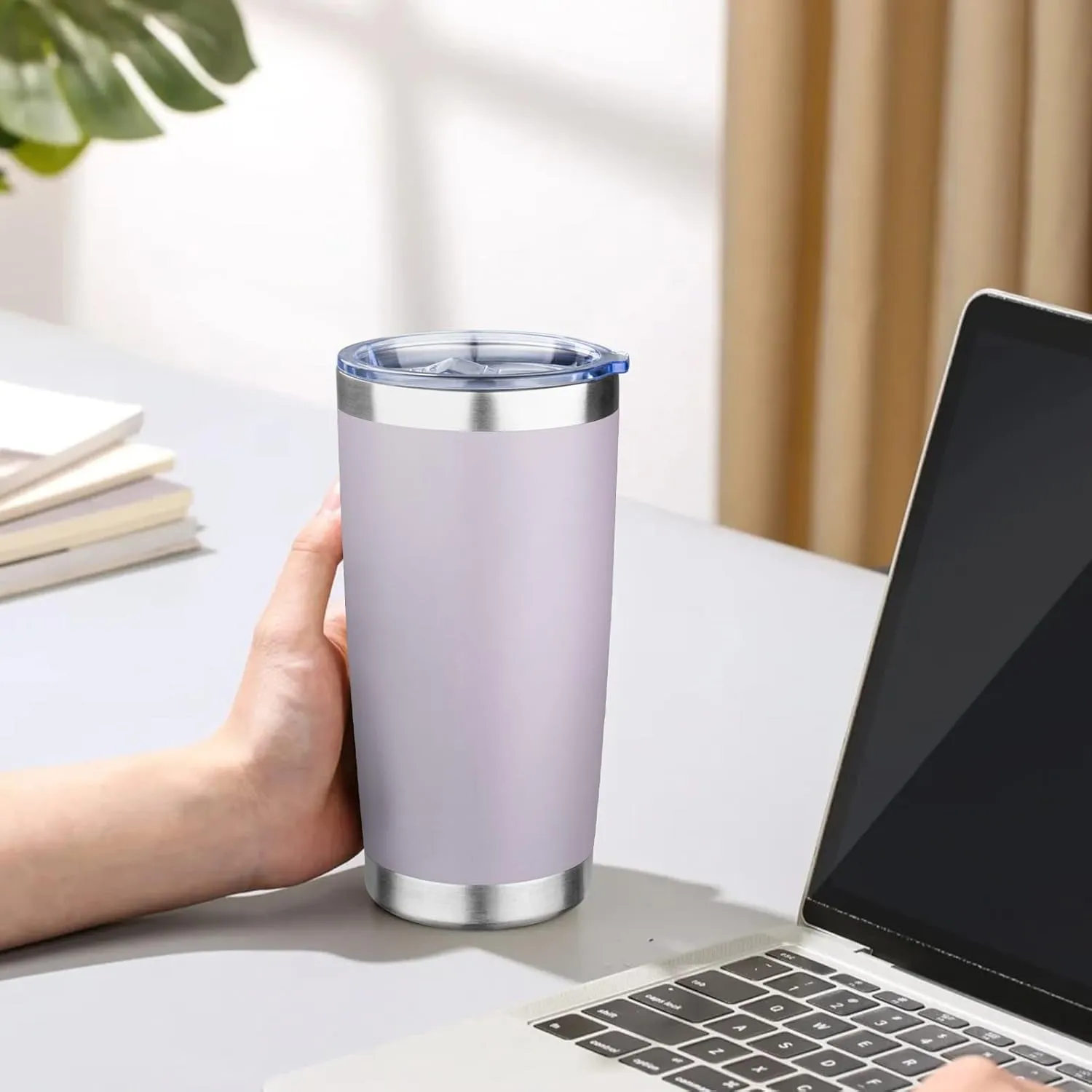 20oz Tumbler with Lid Double Wall Vacuum Insulated Travel Coffee Mug Stainless Steel Thermal Cup Powder Coated Sturdy Coffee Tumbler Bulk for Hot and Cold Beverage (Purple,6)