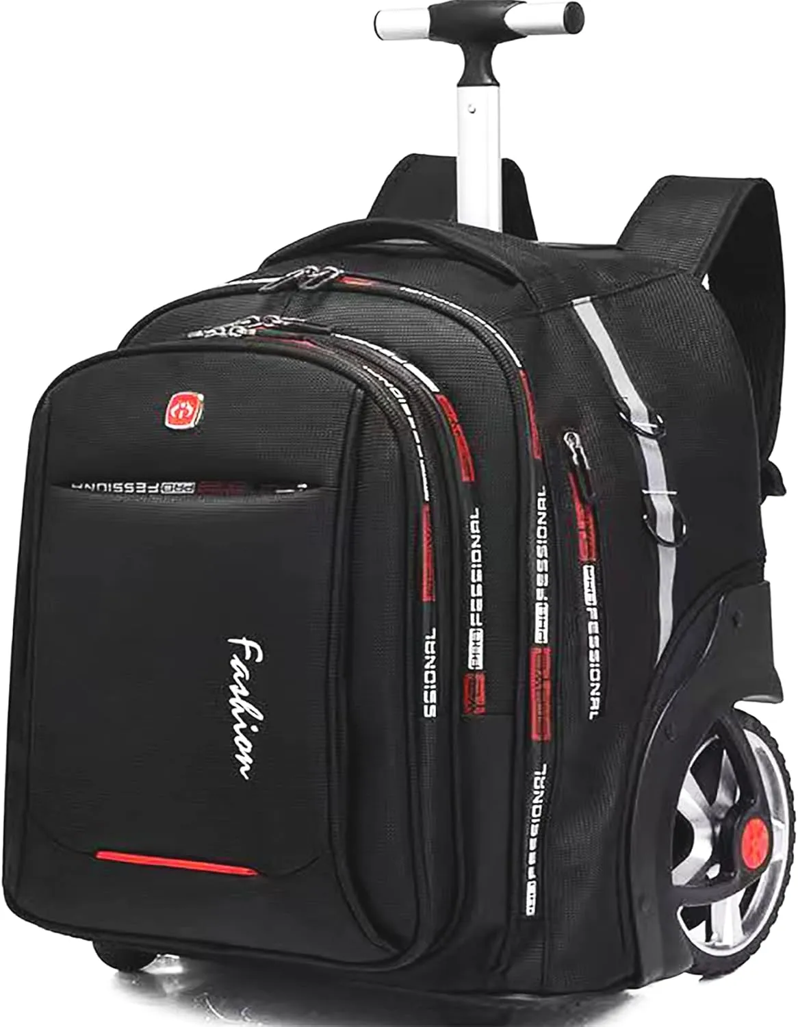 22 Inch Rolling Backpack, Travel Backpack with Wheels, 55 L Large Capacity Wheeled Backpack, Roller Backpack with 15.6 Inch Laptop Waterproof Compartment, Large Wheels Backpack