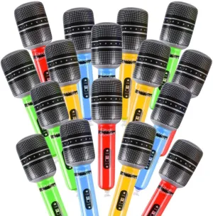 24 PCS Inflatable Microphones Singing Party Decoration Blow up Microphone Toy Inflatable Microphone for 80s 90s Party Decorations - 80s 90s Party Favors Decorations Supplies Plastic Prop