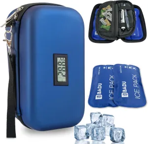 24h Insulin Cooler Travel Case TSA Approved, Diabetic Cooler With Thermometer Temperature Display, Refrigerated Medicine Case With 2 Reusable Ice Packs for Daily Life Trip (Blue)