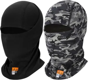 2PCS FR Face Mask Summer Balaclava Fire Resistant for Emergency Prep Wildfire Safety Moisture Wicking Mesh Fabric Quick Dry Multi Functional Survival Head Cover Camo/Black