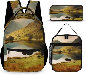 3-in-1 Backpack Combo Set, Lake District National Park Print Backpack And Lunch-bag Backpack with Lunch Bag 3 Piece Set Backpack Lunch Bag Combo