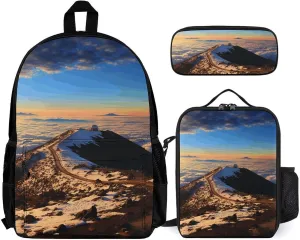 3-in-1 Backpack Combo Set, Mauna Kea Summit Sunset Print Backpack And Lunch-bag Backpack with Lunch Bag 3 Piece Set Backpack Lunch Bag Combo, style