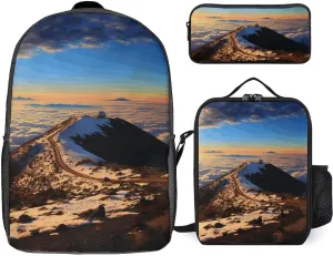 3-in-1 Backpack Combo Set, Mauna Kea Summit Sunset Print Backpack And Lunch-bag Backpack with Lunch Bag 3 Piece Set Backpack Lunch Bag Combo