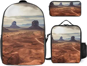 3-in-1 Backpack Combo Set, Monument Valley Print Backpack And Lunch-bag Backpack with Lunch Bag 3 Piece Set Backpack Lunch Bag Combo