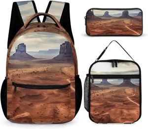 3-in-1 Backpack Combo Set, Monument Valley Print Backpack And Lunch-bag Backpack with Lunch Bag 3 Piece Set Backpack Lunch Bag Combo