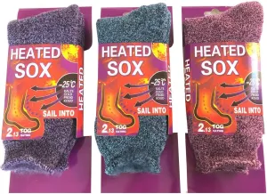 3 Pairs Women Heated Sox Thermal Insulated Winter Heavy Duty Thick Crew Socks (Mix 3 Pairs (Purple/Blue/Pink))