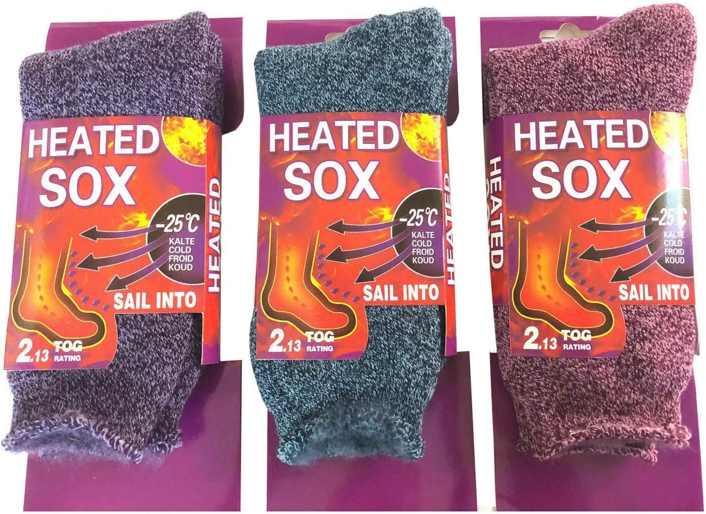 3 Pairs Women Heated Sox Thermal Insulated Winter Heavy Duty Thick Crew Socks (Mix 3 Pairs (Purple/Blue/Pink))