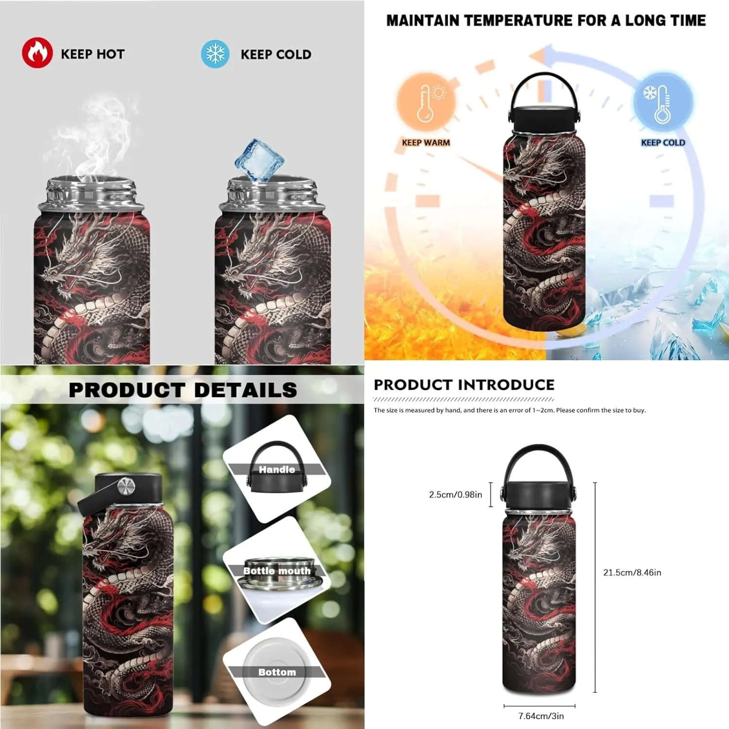 3 Pcs Dragon Backpack Set for Boys Cool Book Bag,Loong Bookbag for Elementary Kids Black Daypack with Lunch Box Water Bottle for 3-9 Years Children School Bags for Daily