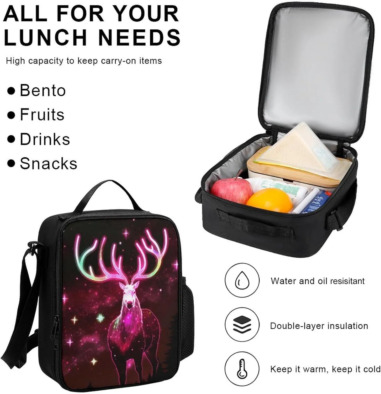 3 Piece Backpack Large Capacity Carry On Bag Backpack for Hiking Outdoors Running - Galaxy Starry Sky Christmas Elk Moose Art, Adult, Travel Daypack