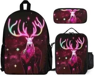 3 Piece Backpack Large Capacity Carry On Bag Backpack for Hiking Outdoors Running - Galaxy Starry Sky Christmas Elk Moose Art, Adult, Travel Daypack